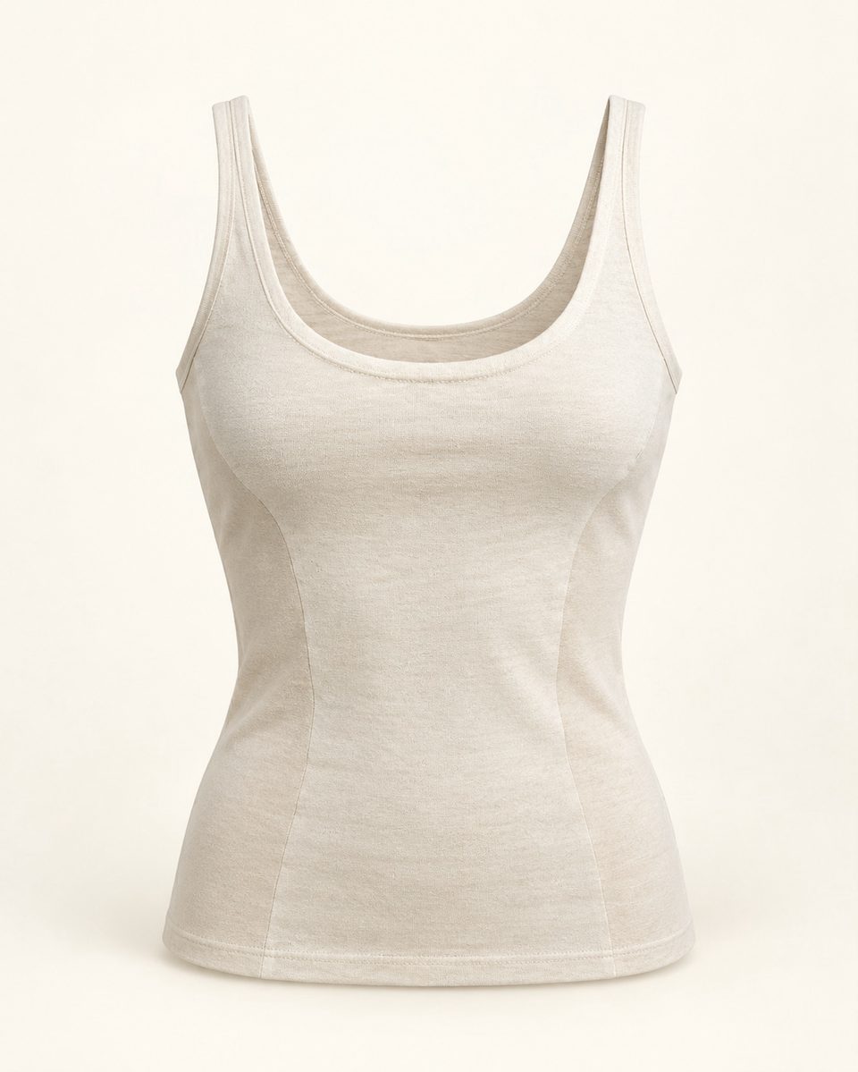 Scoop neck tank in ivory, front view