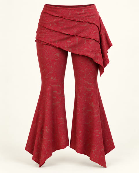 Wrap overlay flared trousers in red, front view