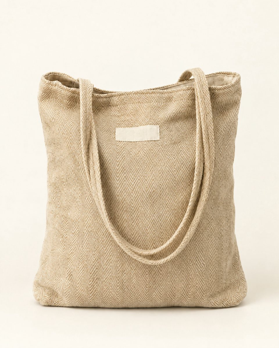 Canvas shoulder tote in natural, front view