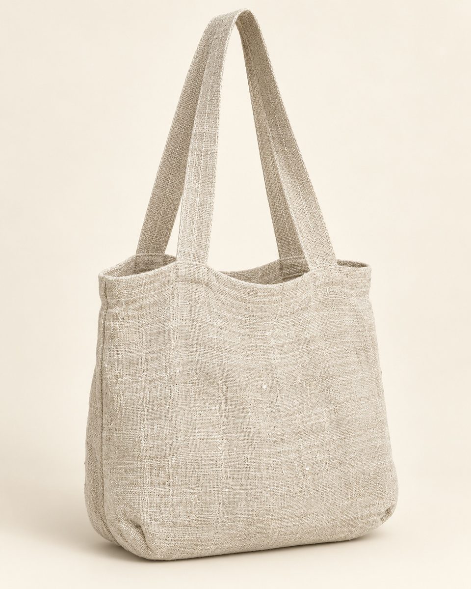 Hemp tote bag in natural, front view