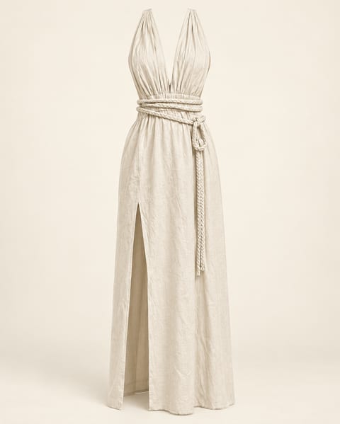 Halter split maxi dress in ivory, front view
