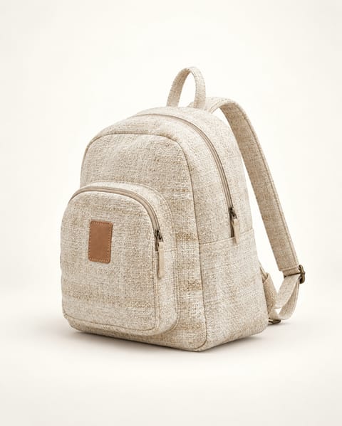 Canvas mini backpack in natural, front view