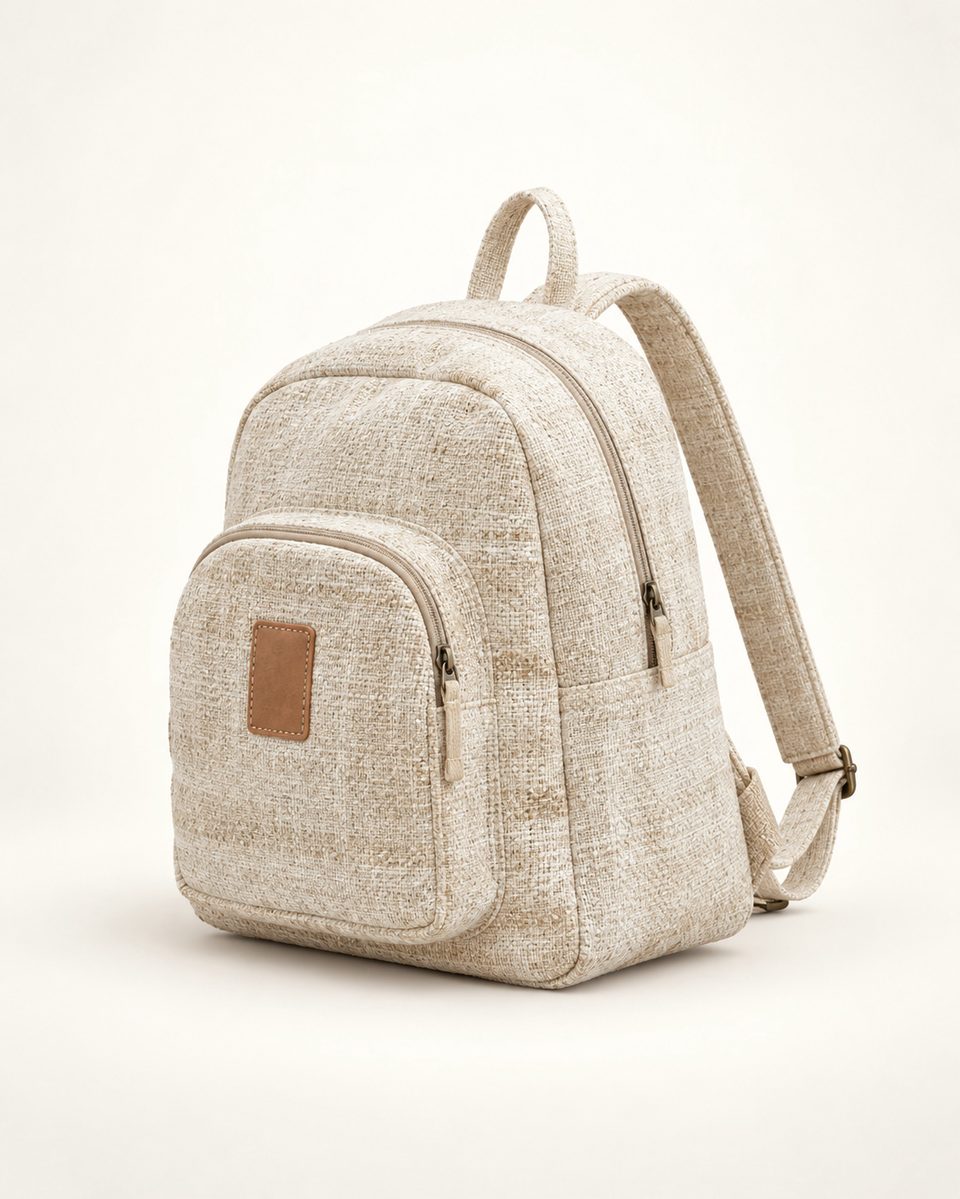 Canvas mini backpack in natural, front view