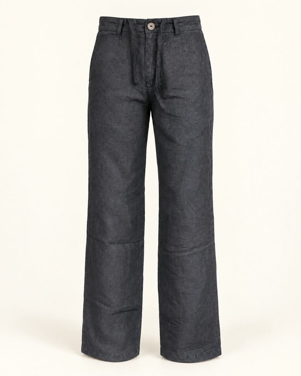 Straight leg trousers in charcoal, front view