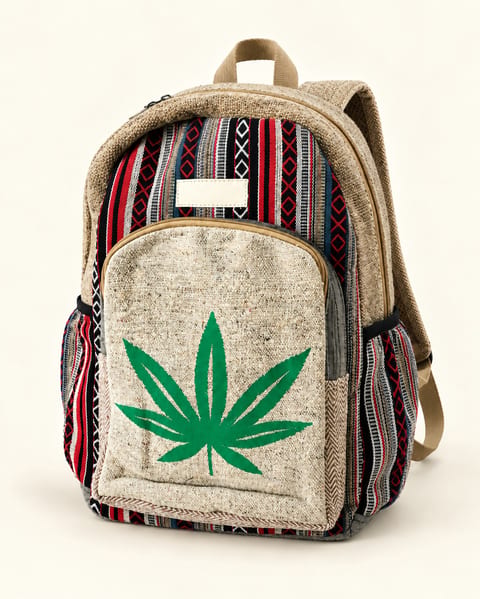Striped leaf patch backpack in multicolor, front view