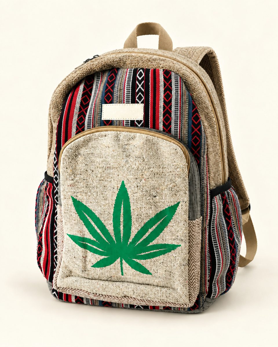 Striped leaf patch backpack in multicolor, front view