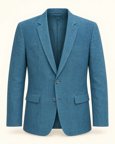 Tailored blazer in teal, front view