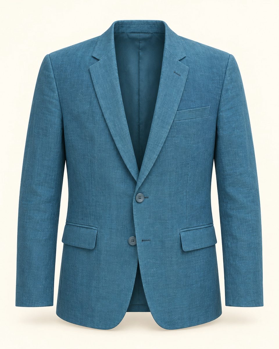 Tailored blazer in teal, front view