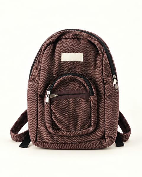 Mini pocket backpack in maroon, front view