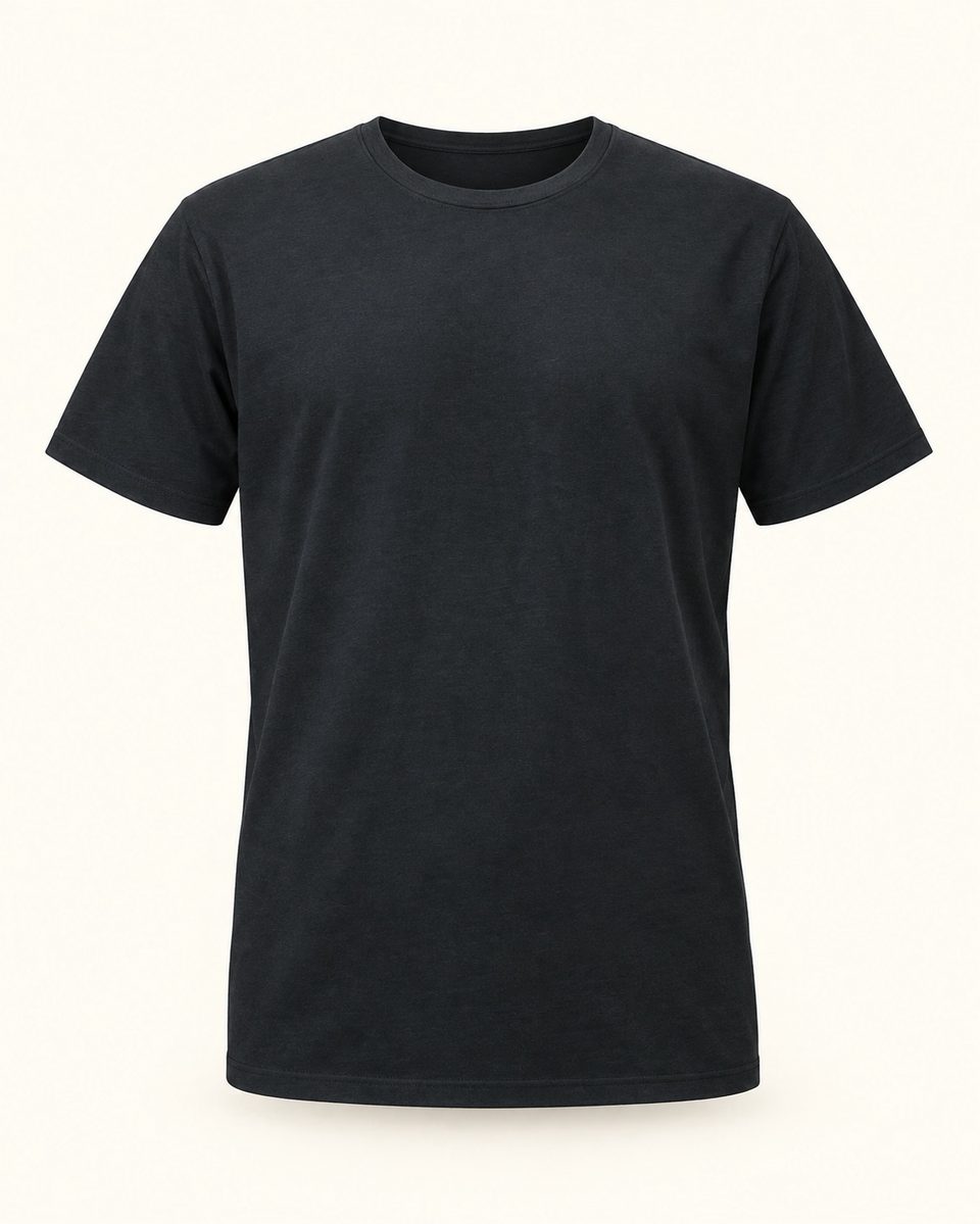 Plain crew tee in black, front view
