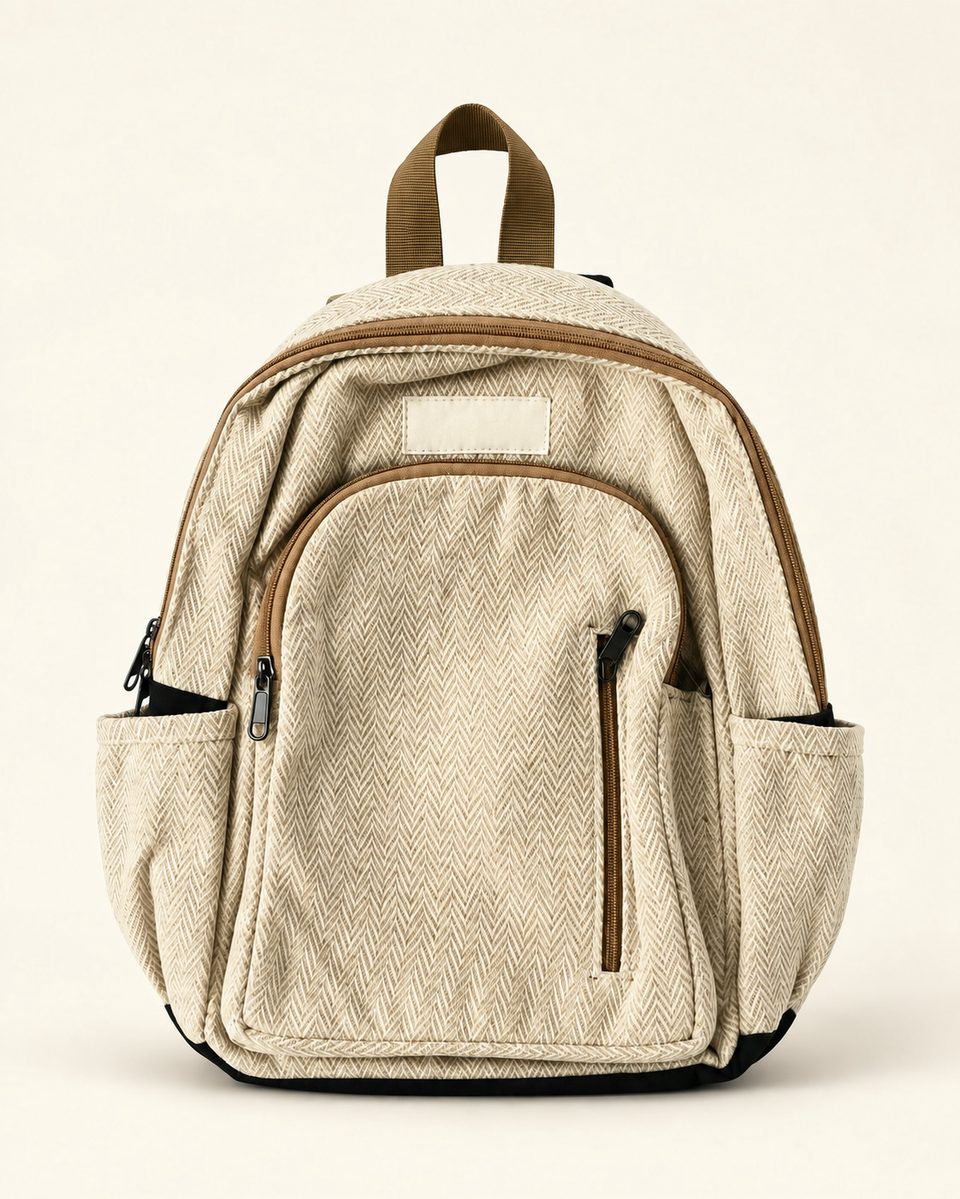Vertical zip backpack in natural, front view