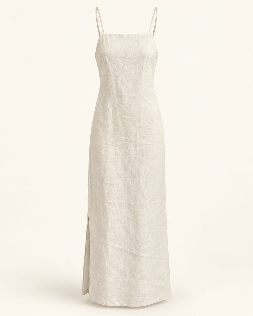 Straight cami maxi dress in ivory, front view
