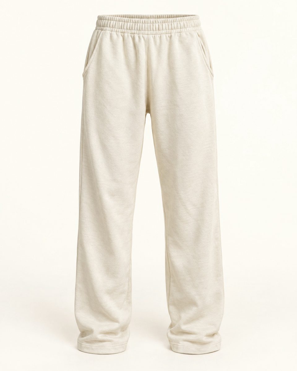 Relaxed straight leg trousers in ivory, front view