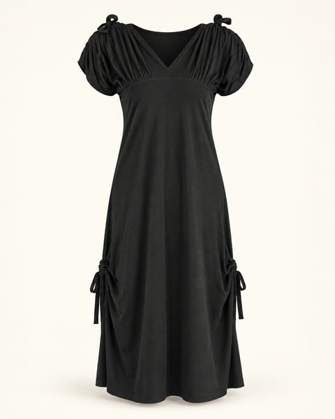 Puff sleeve maxi dress in black, front view