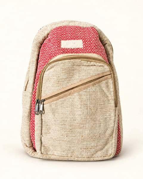 Front zip backpack in rose / beige, front view
