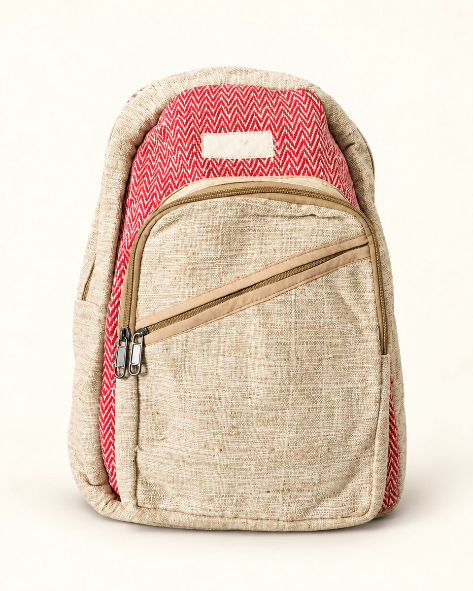 Front zip backpack in rose / beige, front view