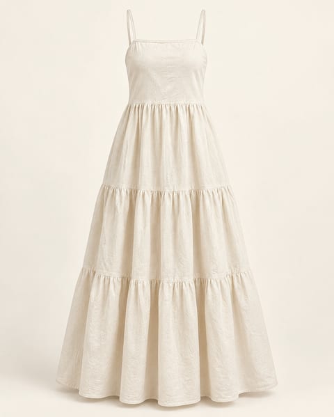 Tiered maxi dress in ivory, front view