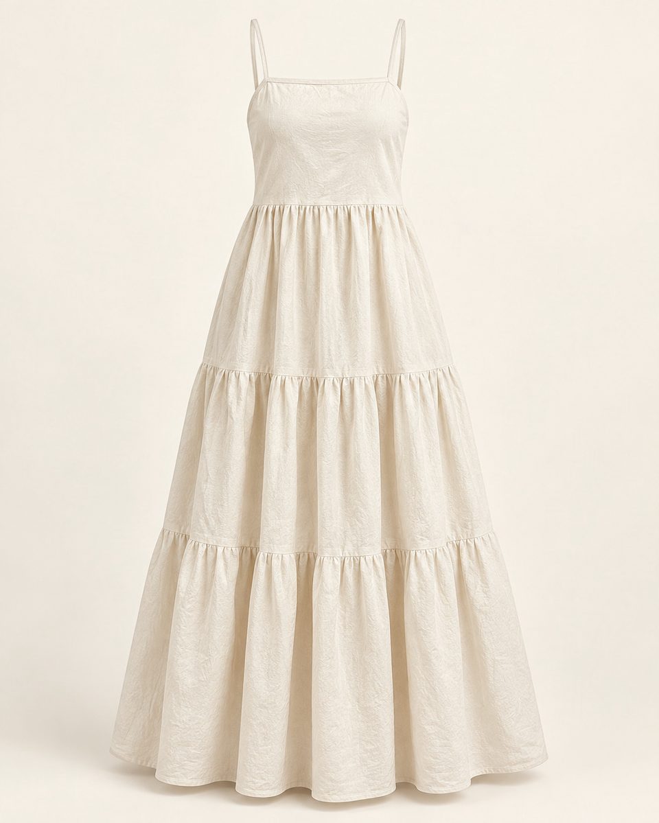 Tiered maxi dress in ivory, front view
