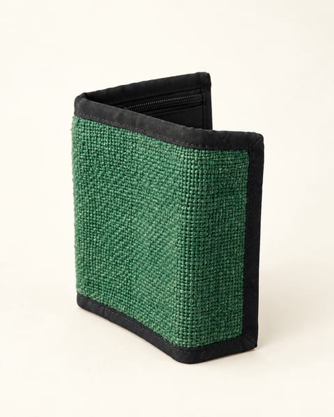 Bifold wallet in green / black, front view