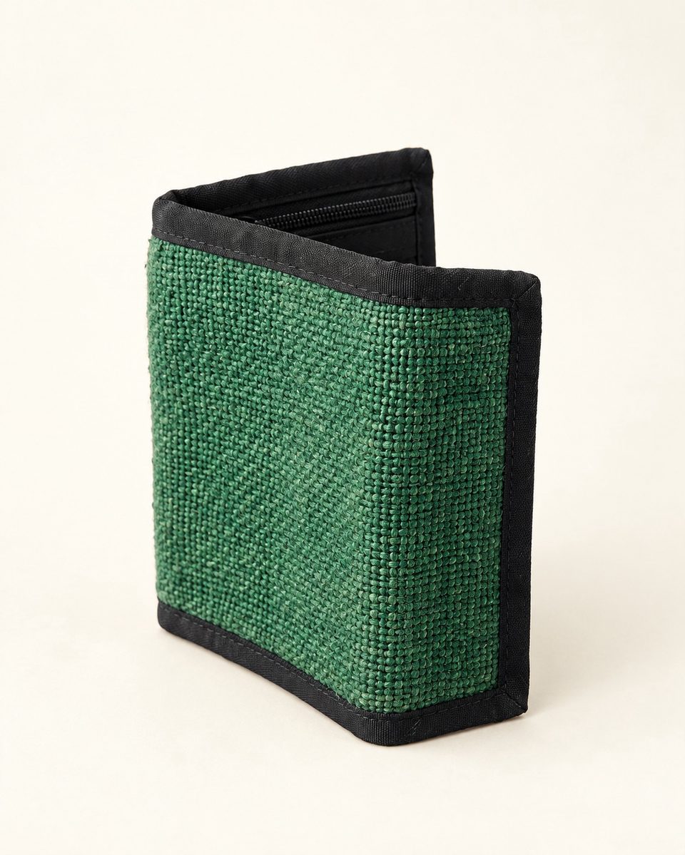 Bifold wallet in green / black, front view