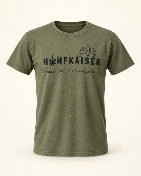 Graphic logo crew tee in olive, front view