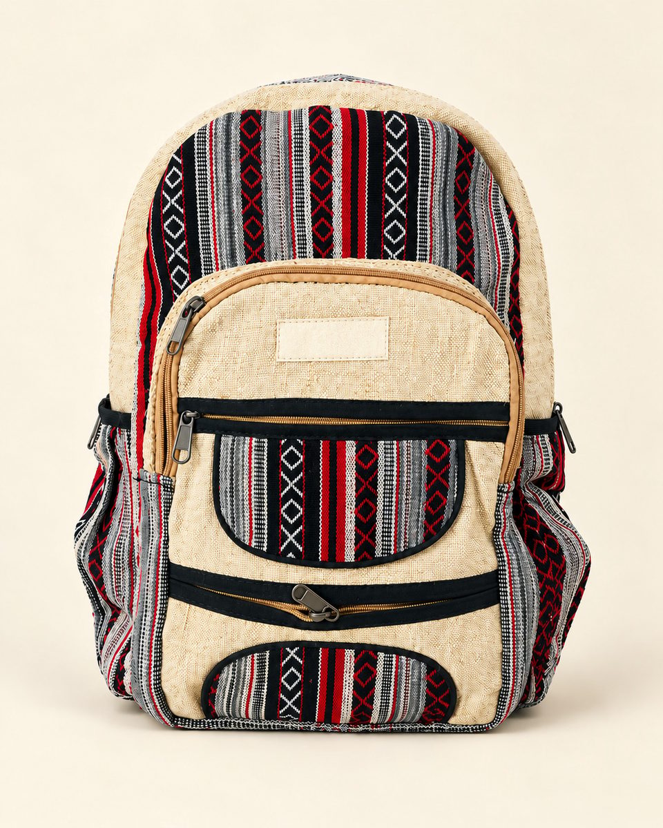 Striped front zip backpack in multicolor, front view
