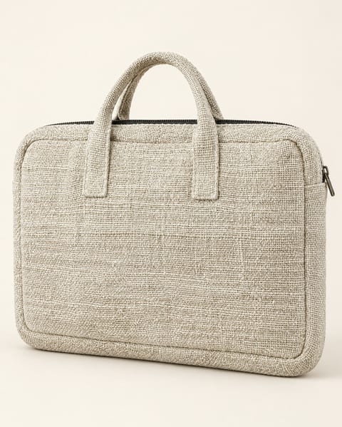 Hemp laptop briefcase in natural, front view
