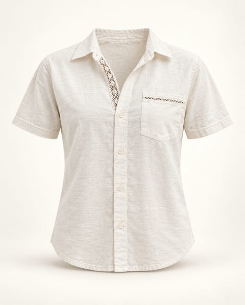 Short sleeve button shirt in ivory, front view