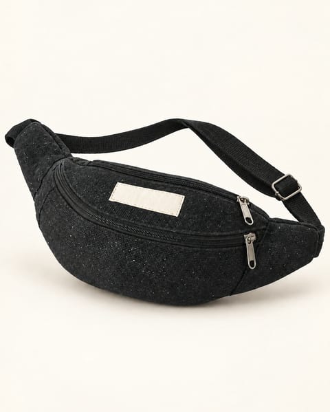 Zip waist bag in black, front view