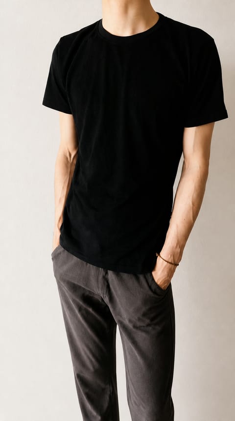 Man wearing an essential black hemp T-shirt