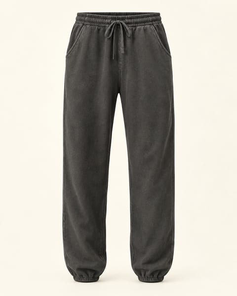 Drawstring joggers in charcoal, front view