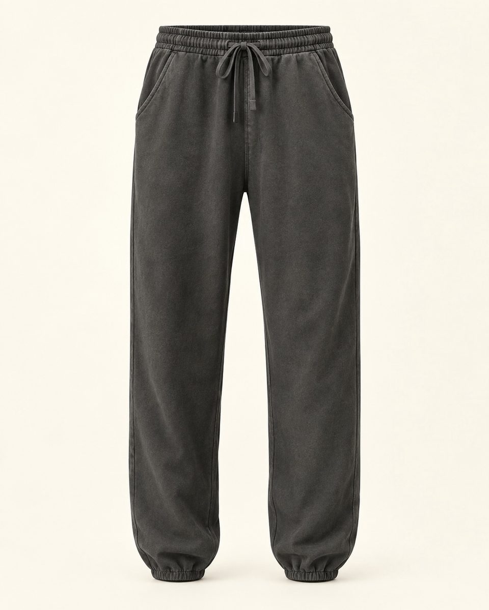 Drawstring joggers in charcoal, front view