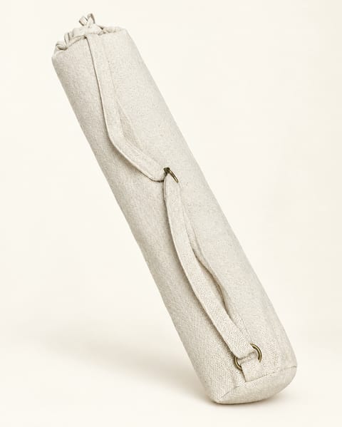 Canvas yoga mat bag in natural, front view