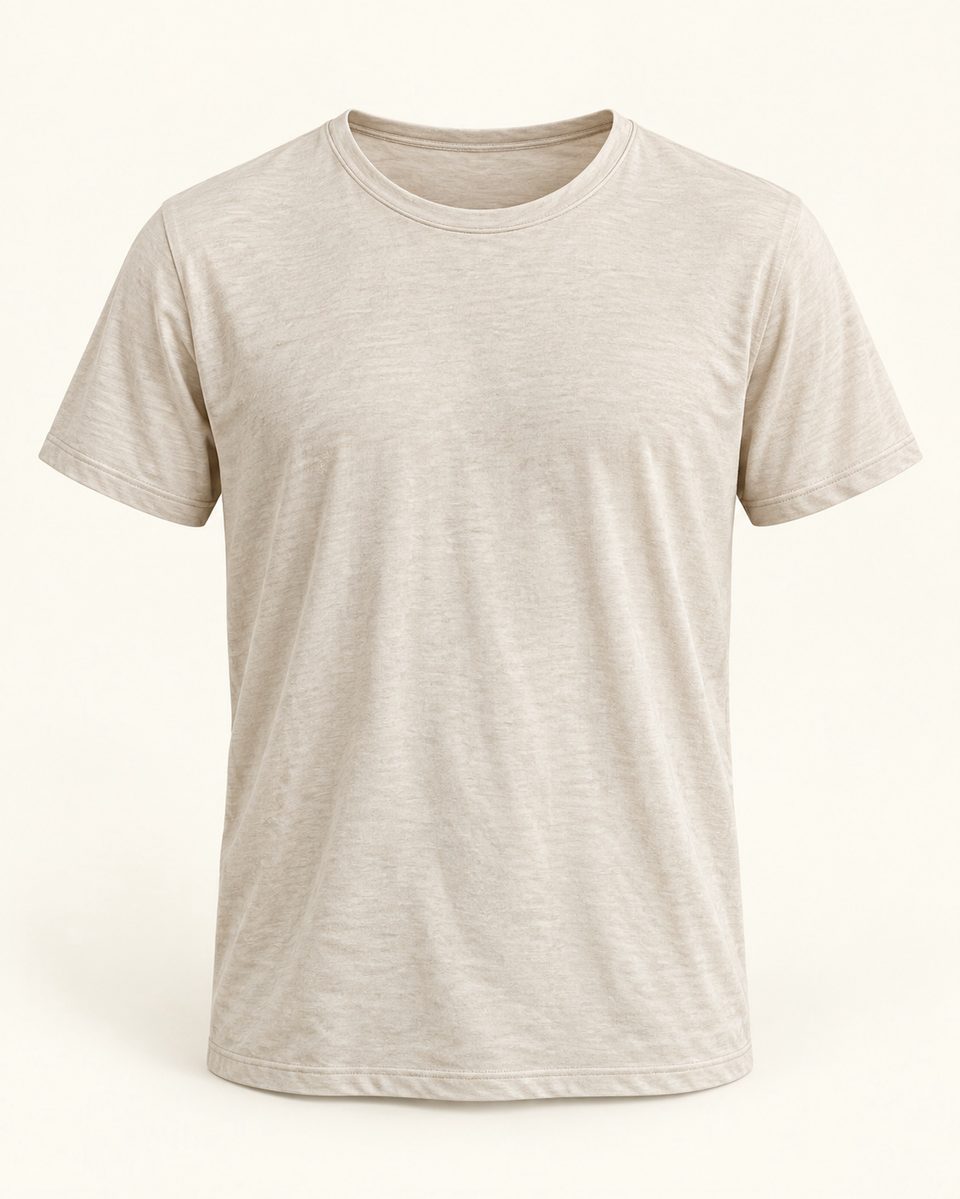 Hemp crew tee in ivory, front view