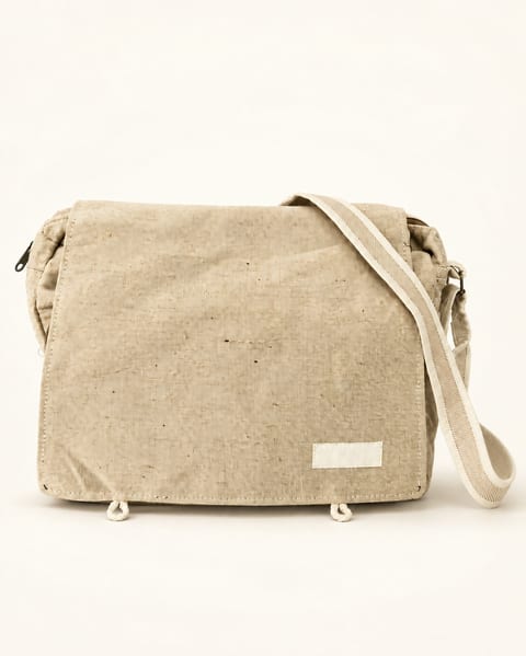 Canvas flap messenger in natural, front view