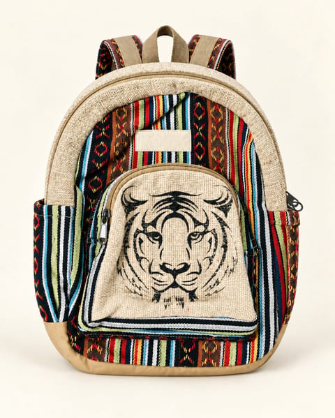Striped tiger backpack in multicolor, front view