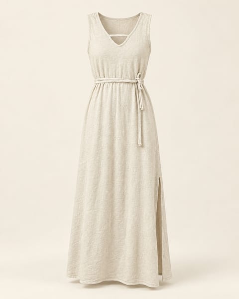 Wrap maxi dress in ivory, front view