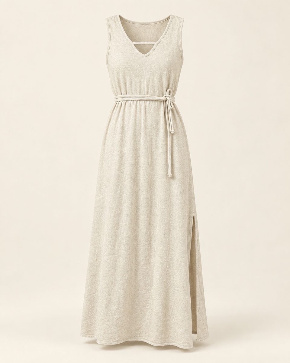 Wrap maxi dress in ivory, front view