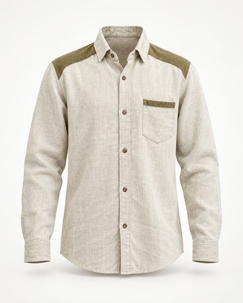 Shoulder panel shirt in ivory / olive, front view