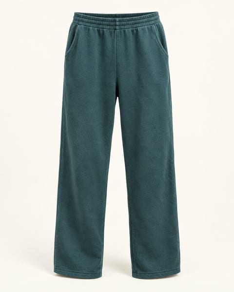 Relaxed wide leg trousers in teal, front view