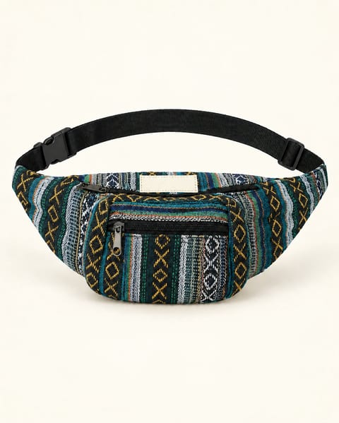 Geometric waist bag in blue, front view