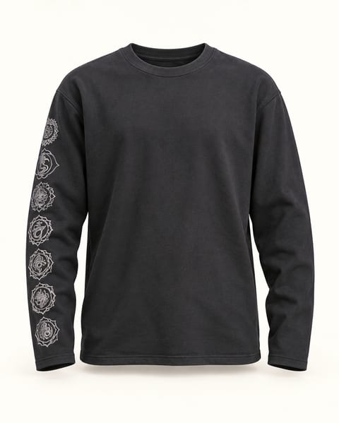 Mandala sleeve sweatshirt in charcoal, front view