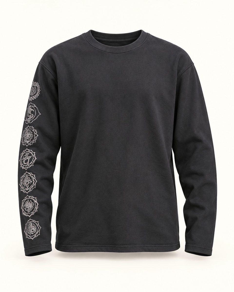 Mandala sleeve sweatshirt in charcoal, front view