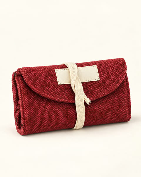 Ribbon roll pouch in burgundy, front view