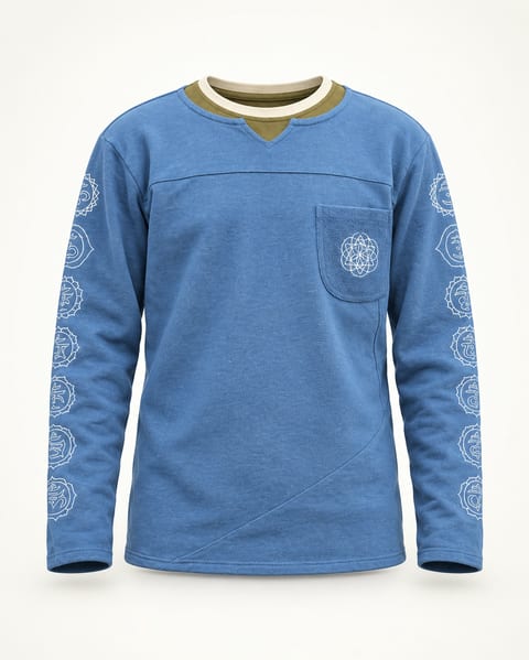 Mandala long sleeve tee in blue, front view