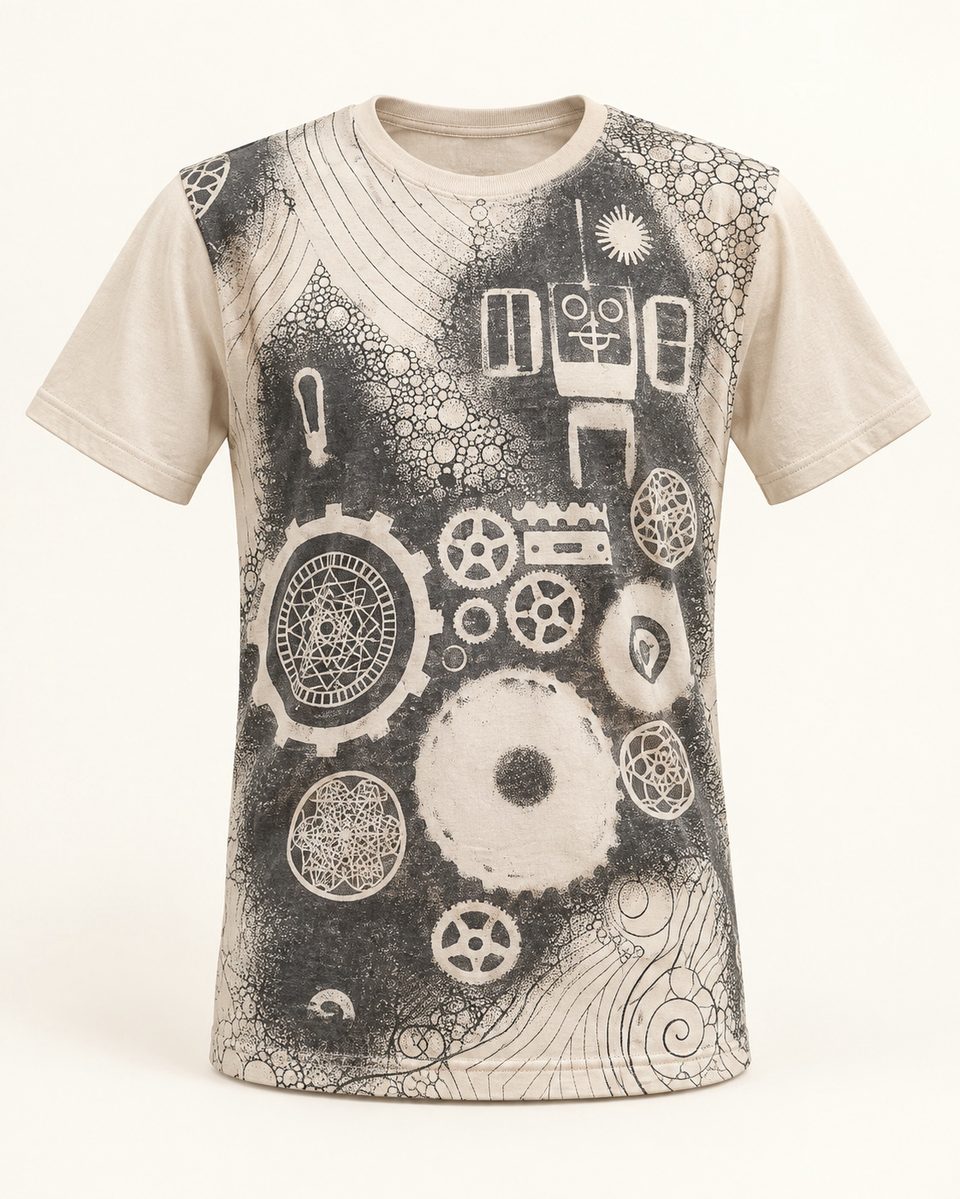 Mechanical print tee in ivory, front view