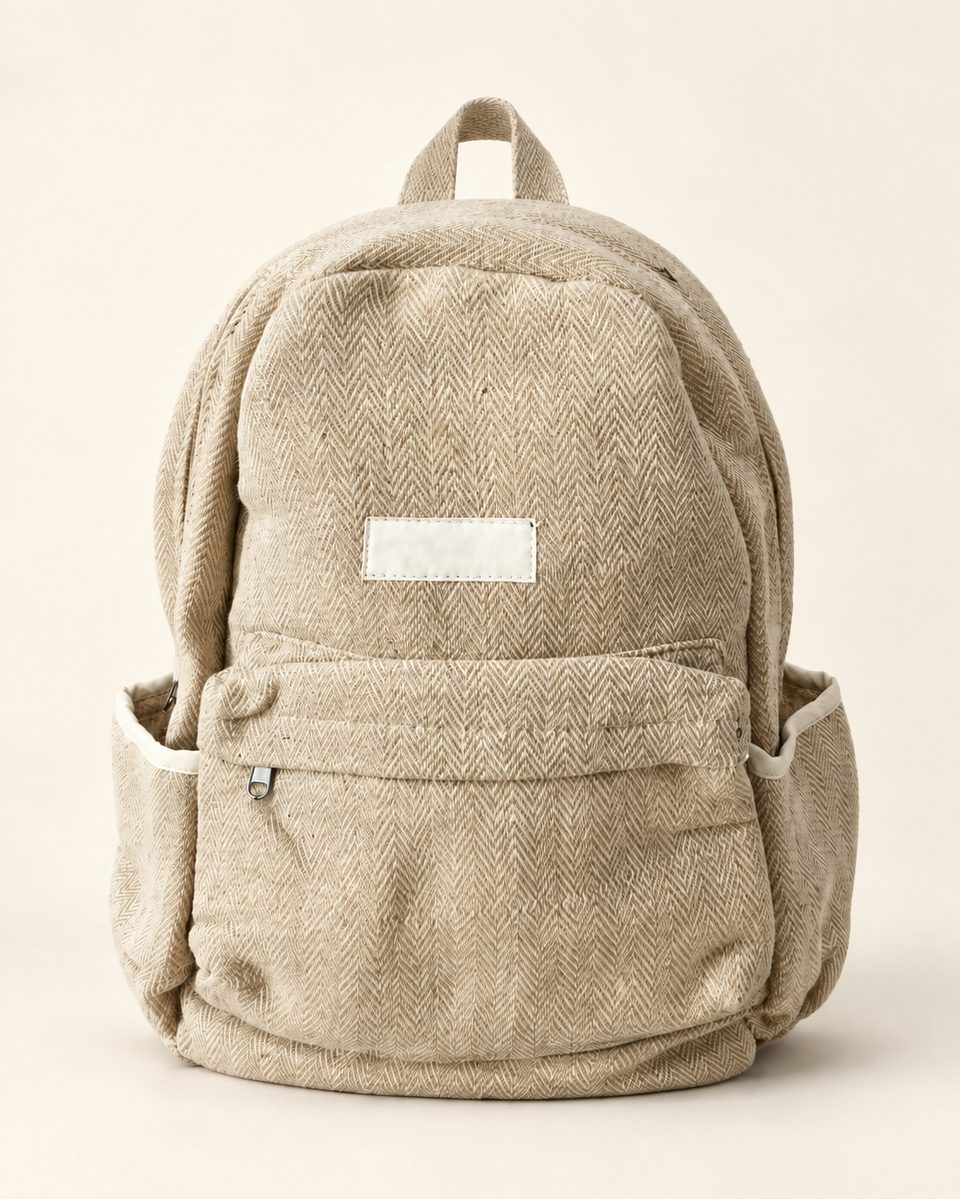 Canvas backpack in natural / beige, front view